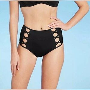 Caged High Waist Bikini Bottom Shade‎ & Shore Die Cut Strappy